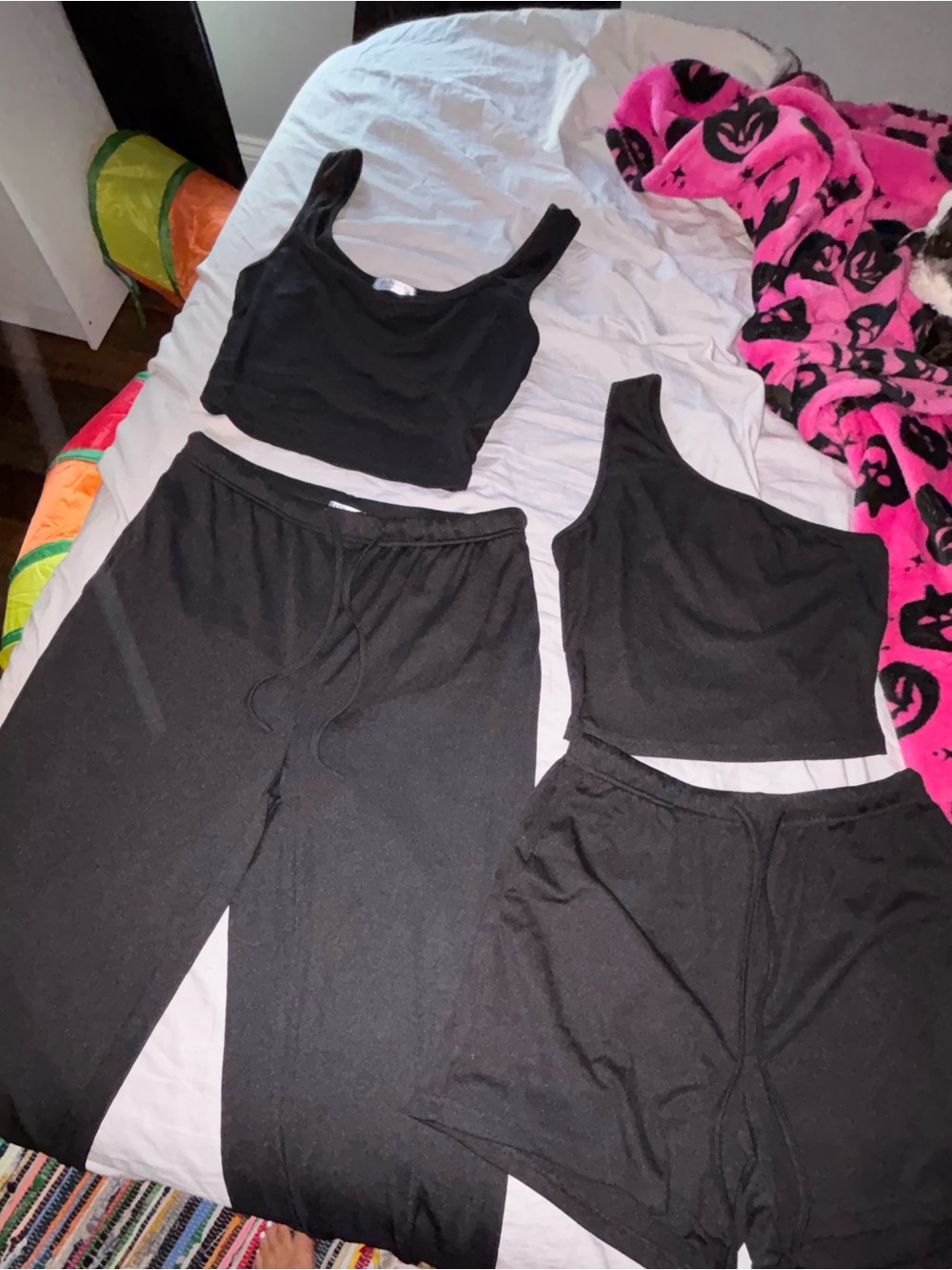 Women's Black Loungewear Set - 2 Tank Tops & 2 Shorts